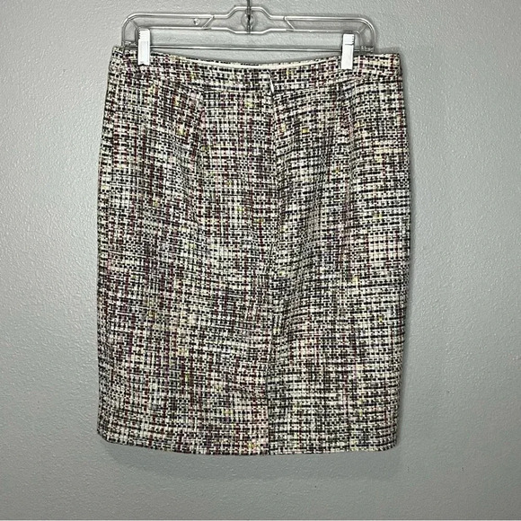 J Crew Tweed Skirt Women 8 White Multicolor Pencil Straight Lined Career Midi - Picture 5 of 8